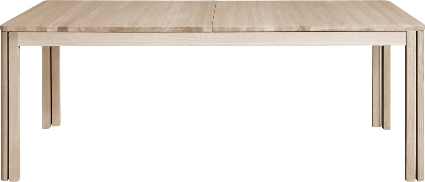 Spisebord 25, massiv hvitoljet heltre eik, inkl. 3 ileggsplater (plass til 6)